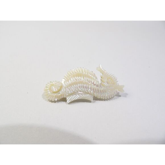 Vintage carved mother of pearl seahorse pin, white, 1.75" length - Picture 9 of 12